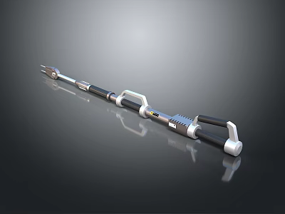 Futuristic Metallic Staff Weapon With Silver Black Handles And Modern Sleek Design 3d model