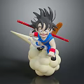 Anime Character Action Figure Spiky Black Hair Blue Outfit Holding Red Staff On Cloud Base