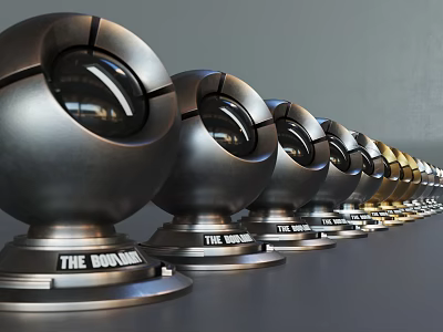 Neatly Arranged Metallic Spherical Surveillance Cameras With THE DOOR MAN Base 3d model