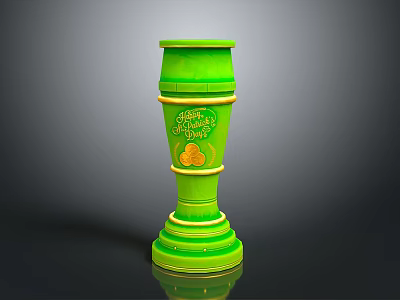 Green Decorative Birthday Cup With Happy Birthday Message Cake Pattern And Smooth Surface 3d model
