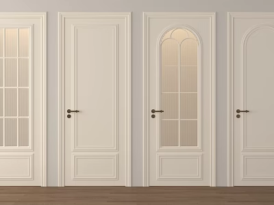 White Hinged Doors With Glass Panels And Metal Handles For Home Interior Design 3d model