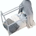 House Shaped Top White Children's Bed With Blue Canopy Pink White Pillows And Gray Blanket