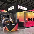 NHSD Exhibition Booth Modern Design With People Visiting Display Shelves And Lighting