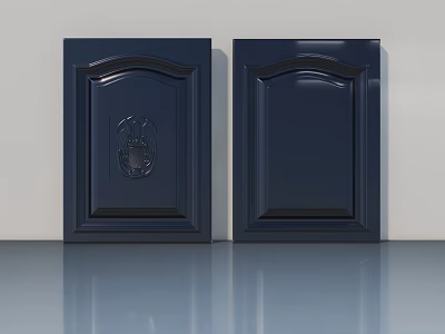 Two Dark Blue Flush Doors With Decorative Patterns And Glossy Surface Finish 3d model