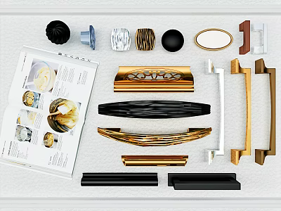 Stylish Cabinet Drawer Handles With Gold Black Finishes Various Designs And Display Catalog 3d model