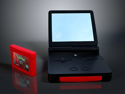 Black Flip Portable Gaming Device With Screen Buttons And Red Pokemon Case 3d model