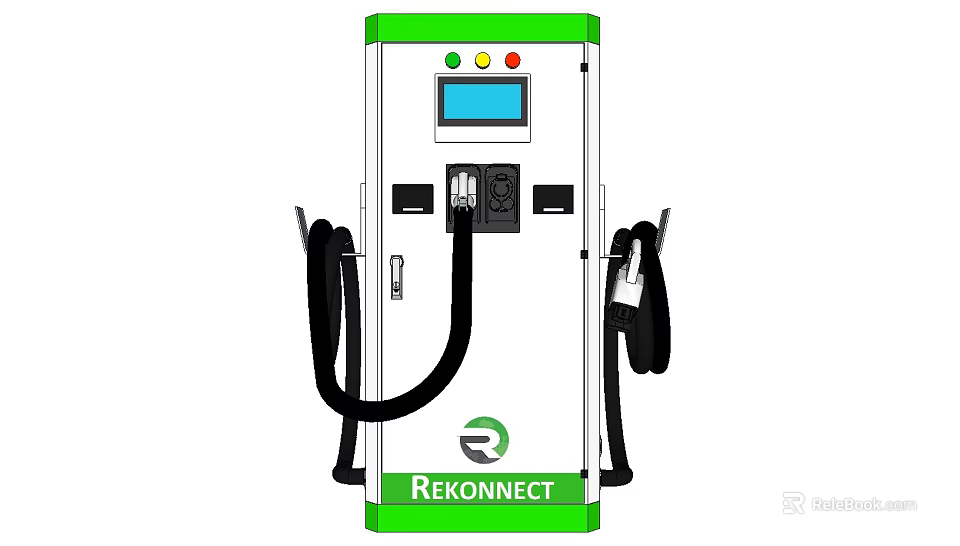 Rekonnect Electric Vehicle Charging Station With Green White Design Display Screen And Cables 3d model 