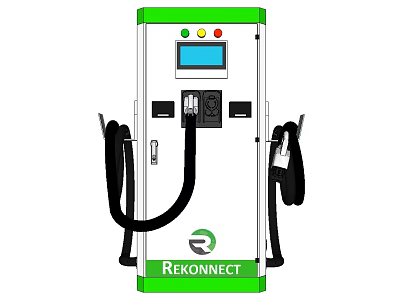 Rekonnect Electric Vehicle Charging Station With Green White Design Display Screen And Cables 3d model