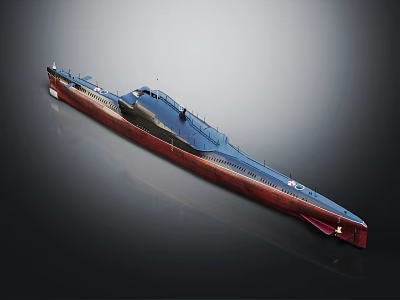 Detailed Blue And Red Submarine Model As Watercraft Design 3d model