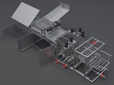 Industrial Processing Equipment With Metal Structure Mechanical System And Red Components 3d model