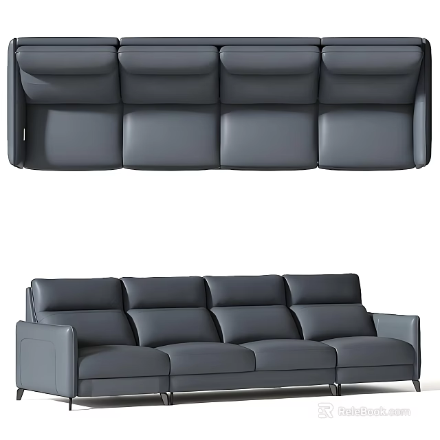 Modern Grey Leather Multi-seater Sofa With Sleek Design And Comfortable Seats 3d model