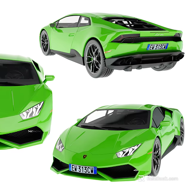 Green Lamborghini Sports Car With Sleek Exterior Design From Front Side Rear Views 3d model 