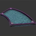 Arc Shaped Glass Tray With Turquoise Blue Surface Dark Metal Frame And Metal Fasteners