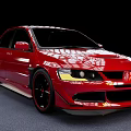 Red Modified Sporty Sedan With Black Wheels Rear Spoiler And Headlights