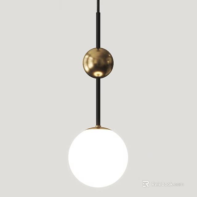 Modern Pendant Light With Gold Sphere And White Globe On Black Cord 3d model 