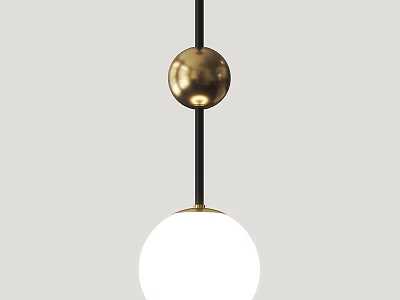 Modern Pendant Light With Gold Sphere And White Globe On Black Cord 3d model