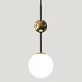 Modern Pendant Light With Gold Sphere And White Globe On Black Cord