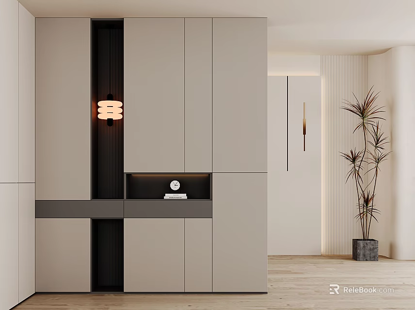 Modern Shoe Cabinet With Sleek Beige And Black Design In Contemporary Interior 3d model 