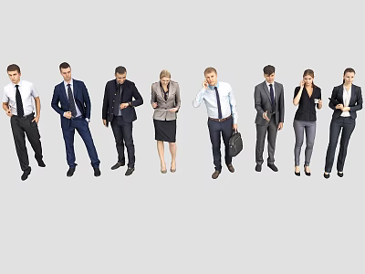 Group of Business Professionals in Formal Attire Standing Isolated on White 3d model