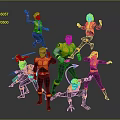 Group Of Dynamic Team Characters In Yellow And Black Uniforms With Action Poses