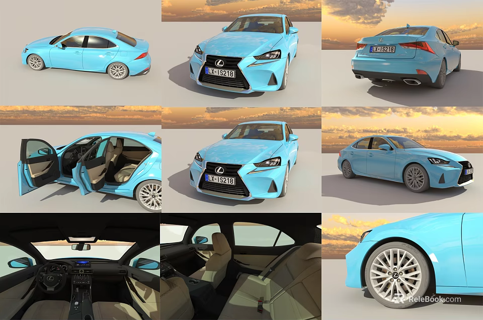 Blue Lexus Car Multiple Angles Exterior And Interior Design Details View 3d model 