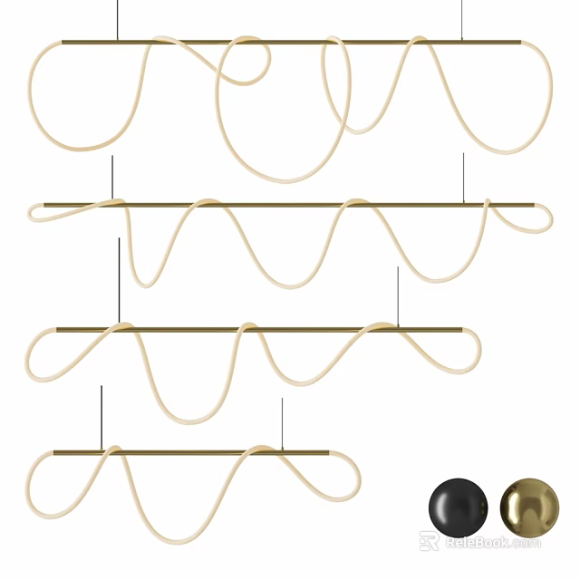 Modern Curved Design Chandelier With Metal Frame And Black Gold Accents For Interior Decor 3d model 