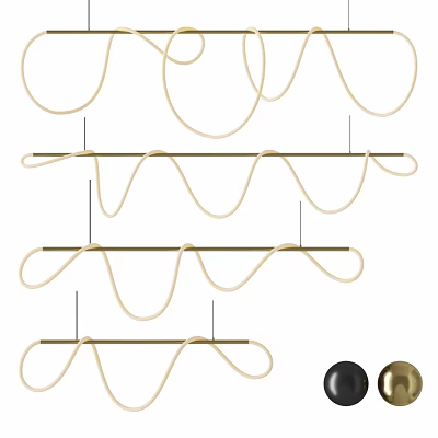 Modern Curved Design Chandelier With Metal Frame And Black Gold Accents For Interior Decor 3d model
