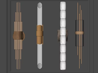 Modern Wall Lamps With Wooden Strips Metal Bands And White Panel Designs 3d model