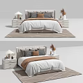Modern Double Bed With White Bedspread Brown Pillows Nightstands And Table Lamps 3d model