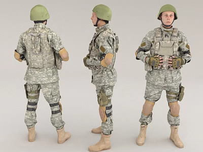 Men In Military Camouflage Uniforms With Green Helmets And Tactical Gear Three Angles 3d model