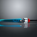 Glowing Blue Blade Sword With Red White Hilt And Black Handle On Gray Background