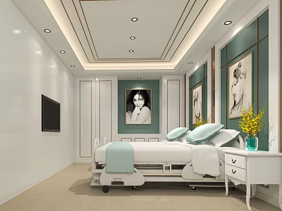 Modern Luxury Bedroom Interior With Bed TV Decorative Paintings Nightstand And Vase 3d model