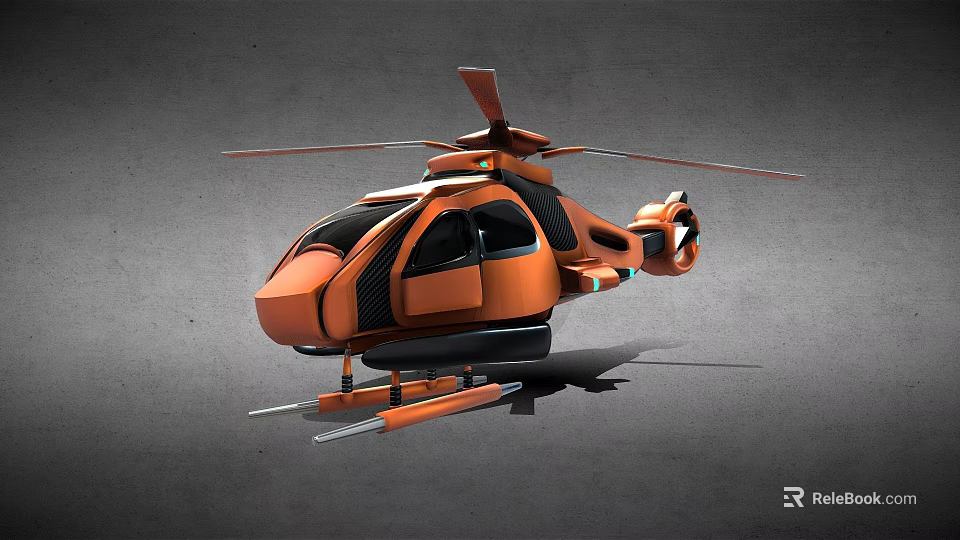 Orange Modern Helicopter Design With Rotor Cockpit And Futuristic Look 3d model 