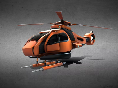 Orange Modern Helicopter Design With Rotor Cockpit And Futuristic Look 3d model