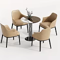 Modern Round Table And Beige Chair Set With Flower Vase Decoration For Dining Room