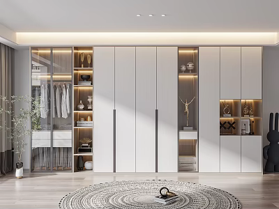 Modern White Wardrobe With Glass Doors Sleek Design And Built in Storage Shelves 3d model