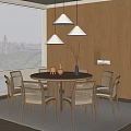 Wind Dining Table and Chair Solid Wood Table and Chair Round Dining Table and Chair Tableware Ornaments Chandelier 3d model