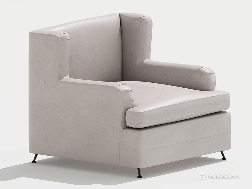 Modern Light Gray Upholstered Single Sofa With Armrest And Slim Black Legs 3d model 