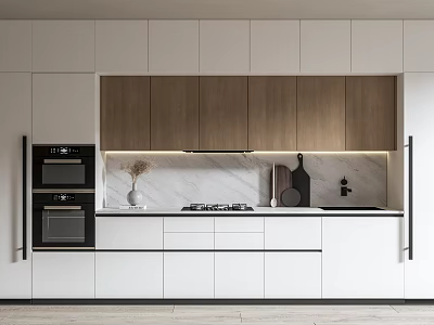 Modern Kitchen With White And Wooden Cabinets Marble Countertop Oven And Sink 3d model
