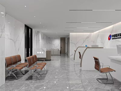 Bright Modern Marble Bank Lobby With Comfortable Customer Waiting Chairs And Neat Service Counters 3d model
