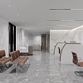 Bright Modern Marble Bank Lobby With Comfortable Customer Waiting Chairs And Neat Service Counters