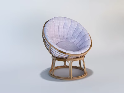 Stylish Modern Leisure Chair With Rattan Frame And Light Purple Cushion 3d model