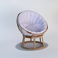 Stylish Modern Leisure Chair With Rattan Frame And Light Purple Cushion