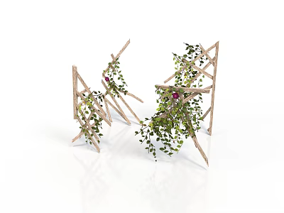 Decorative Climbing Plants on Wooden Trellis with Green Vines and Purple Flowers 3d model