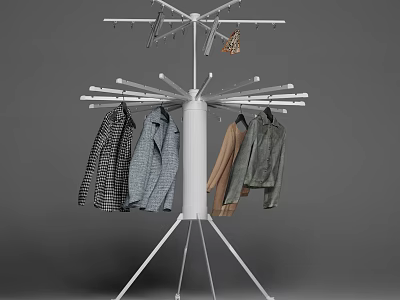 White Floor Standing Clothes Hanger With Multiple Arms For Hanging Various Clothes 3d model