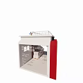 Modern Bus Station With Red Curved Design Glass Doors And Display Elements