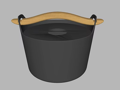 Black Bucket Shaped Decorative Ornament Set With Wooden Handle Design 3d model