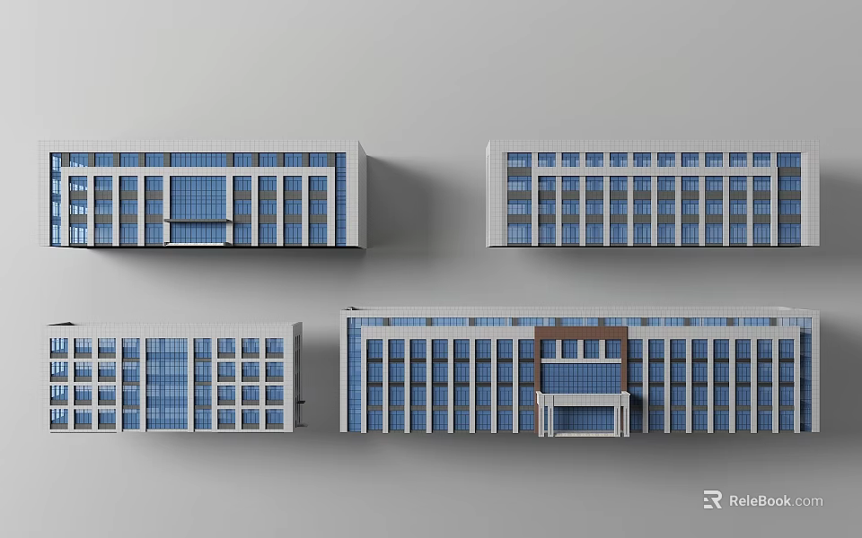 Modern Office Building Exterior Design With Glass Windows And Symmetrical Facade 3d model 
