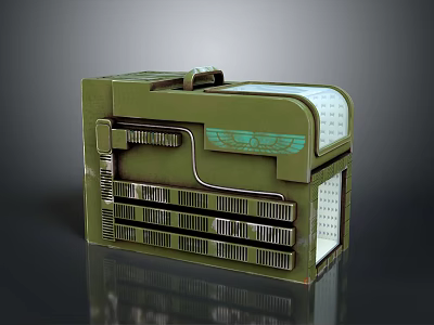 Tactical Military Weapon System Featuring Green Mechanical Structure Metal Grilles And Handle Panel 3d model