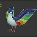 Colorful 3D Bird Figure With Purple Head White Body And Vibrant Rainbow Colored Wings